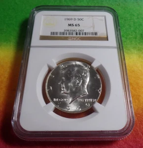 1969-D Kennedy half dollar NGC MS65 40%Silver !!!NICE!!!! - Picture 1 of 2