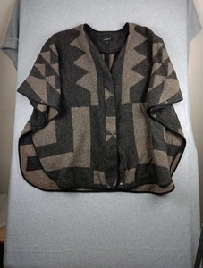 Talbots Brown Black Sabrina Knit Poncho Cape Sweater Women M Oversized Wool - Picture 1 of 3