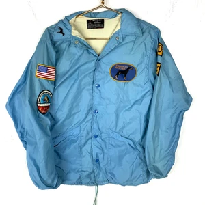 Vintage 1970s Windbreaker Jacket Medium Blue Snap Button Lined - Picture 1 of 4