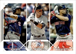 AL Avg Leaders (Luis Arraez / Aaron Judge / Xander Bogaerts) 2023 Topps #289 - Picture 1 of 2