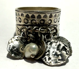 Silpada Ring Hänger oxidiert Sterlingsilber Münze Cha-Cha Perle Gr. 8,25 R1902 - Bild 1 von 4