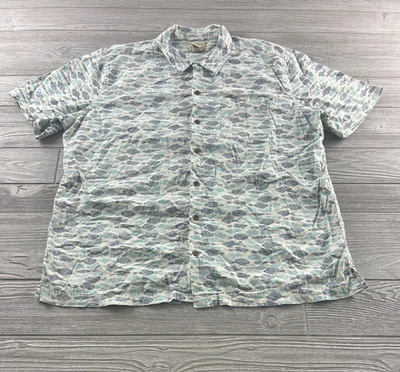 LL Bean Button Up Shirt Men XL White Fish Print Short Sleeve Tropical Outdoor - Image 1 of 4