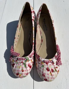Vintage Gingham Fruit Wedge Heals-Size 7 (41) Brand New - Picture 1 of 10