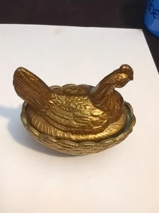 3" L De Colección Oro Pesado Latón Pollo Gallina En Un Cesta Nido Único Raro - Imagen 1 de 8