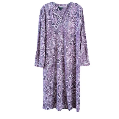 Miss Elaine Flannel Nightgown Burgundy Paisley M - Image 1 of 4