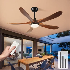 52" Solid Wood Ceiling Fan with LED Light & Remote Control, Indoor/Outdoor 5-... - Picture 1 of 7