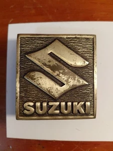 Vintage 1970s Solid Brass Suzuki Logo Motorcycle Dirt Bike Belt Buckle - Picture 1 of 4