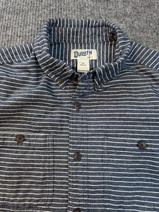 Camisa Duluth Para Hombre XL Calce Ajustado Manga Larga Abotonada Denim Azul Blanco Rayas - Imagen 1 de 13