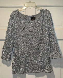 Adrianna Papell Sequin Top Blouse Sz 10  Evening Long Sleeve Shirt - Picture 1 of 8