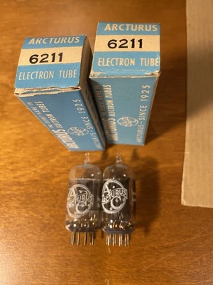 B8 Matched pair of NOS NIB Arcturus 6211 Tubes Double D Side Getters GE? - Image 1 of 4