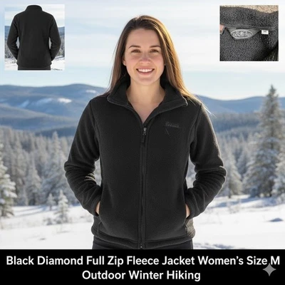 Black Diamond Malden Mills Polar Fleece Jacket Black Womens Medium USA Vintage - Image 1 of 4