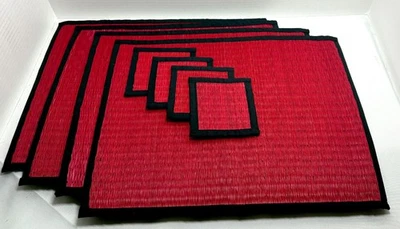 Set of 4 NEW Hand-Woven Bamboo Placemats & Matching Coasters Silk Edge Thailand - Image 1 of 4