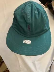 Vintage Polo Ralph Lauren Hat Cap Blue Green Made USA Rare Strapback Flat Bill - Picture 1 of 6