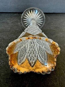 Antique EAPG Vase Duncan & Sons Diamond Cut Scalloped Six Point Gold Gilt 6.5” - Picture 1 of 22