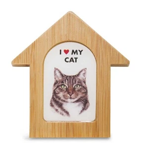 Tabby Cat Wooden Dog House Magnet 3.5 X 3 In. Self Standing - Picture 1 of 1