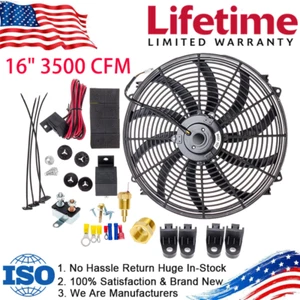 16"Inch High 3500-CFM Electric Radiator Cooler Fan Thermostat Relay Switch Kits - Picture 1 of 24