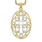 14k Yellow Gold Beaded Antique Filigree Holy Cross Necklace Religious Pendant...