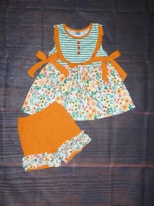 NEW Boutique Floral Orange Tunic & Shorts Girls Outfit Set - Picture 1 of 4