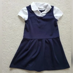 The Children's Place Girls' Navy Jumper Dress with built-in White top sz4T - Picture 1 of 12