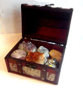 AMETHYST CITRINE PYRITE ROSE QUARTZ CRYSTAL in  TREASURE CHEST - Picture 1 of 5