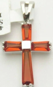 Colgante P157 Cruz Helenita Roja Rubí Oro Blanco Sobre Plata de Ley 925 - Imagen 1 de 2