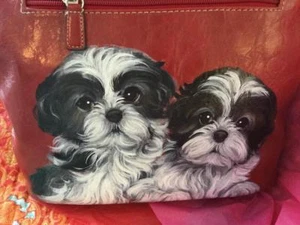 SHIH TZU PUPPIES HAND PAINTED HANDBAG Best Puppies On eBay! - Picture 1 of 1