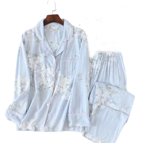 Soft Floral cotton Cute Women PJ Pajama Set Long sleeves nightwear nightgown - Picture 1 of 7