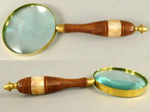 Lupa de Vidrio, Latón Y Madera Con Perlmuttintarsien, Aprox. 25cm Largo, Ø 10cm - Imagen 1 de 1