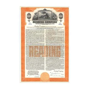 Reading Railroad Co. Bond Certificate // $1,000 Dollars // Orange // 1940s - Picture 1 of 4