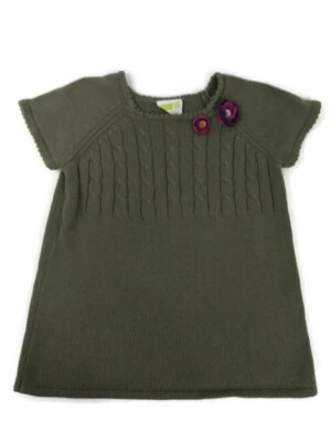 Crazy 8 Girls Med (7/6) Short Sleeve Cable Knit Sweather with Knit Flowers Green - Image 1 of 4