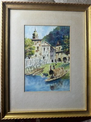 Vintage  Holly "Coastal Village Scene" Watercolor Painting - Signed And Framed - Image 1 of 4
