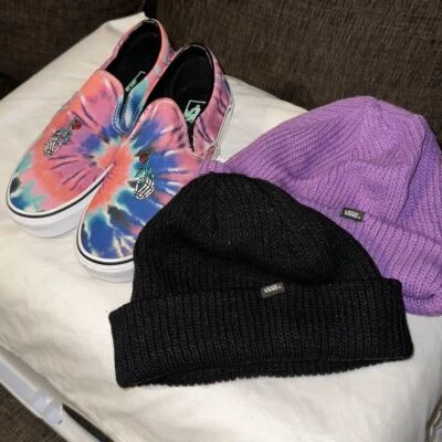 Vans Tye Dye Skeleton Rose Sneakers 7 NWT Vans beanies Lot - Image 1 of 4