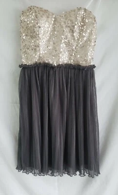 Delias Strapless Mini Dress Juniors Sz 1/2 Peach Gray Sequin Chiffon Sweetheart - Image 1 of 4
