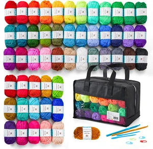 52 Acrylic Yarn Skeins, 1820 Yards 52 Colors, 2 Crochet Hooks, 2 Weaving Needles - Picture 1 of 12
