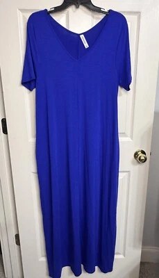 Новый без ЯРЛЫКОВ Zenana размер L королевский синий твердого эластичной трикотажа v-образным вырезом миди/макси платье - Изображение 1 из 4