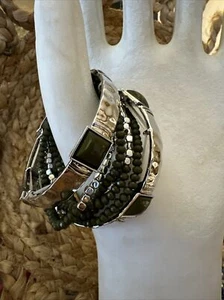 J CREW Oliv Silber Armreif Stretch gestapelt Perlen Armbänder Neu ohne Etikett Neu BEAUTY💗230 - Bild 1 von 7