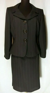 Traje Falda Tahari Arthur Levine Pequeña Polieti Marrón Oscuro Delgada Blanca a Rayas 10P - Imagen 1 de 12