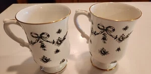 Royal Victoria England fine bone china black and white flower ribbon mug set (2) - Picture 1 of 4