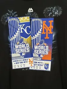 Majestic WORLD SERIES NY Mets KC Royals TICKETS L/S Black 2015 MLB SHIRT Adult L - Picture 1 of 7