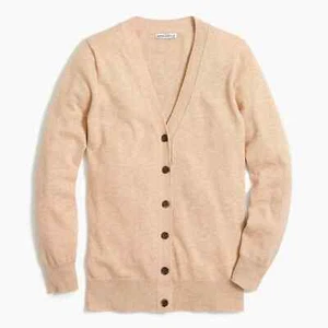 NEU J Crew Damen klassischer Wollmischung Cardigan Knopf Pullover meliert camel L neu mit Etikett - Bild 1 von 3