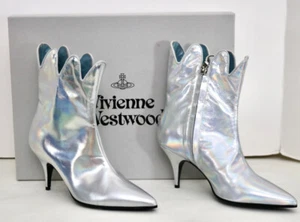 Vivienne Westwood leather silver hologram stiletto boots 37 US 6.5 NIB - Picture 1 of 14