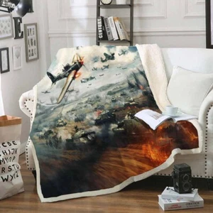 Aviones bombardeados en una guerra brutal 3D cálido felpa polar manta sofá picnic - Imagen 1 de 6