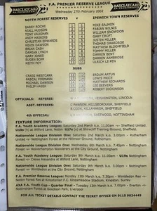 27/2/2002 IPSWICH V NOTTINGHAM FOREST Reserves Teamsheet - Picture 1 of 1