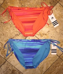 Adidas Bikini Swimsuit Bottom Women's M Side Tie Stripe Blue Pink Orange NWT $50 - Picture 1 of 2