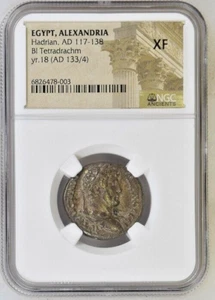 Egypt, Alexandria Hadrian AD 117-138 BI Tetradrachm yr 18 (AD 133/4) NGC XF - Picture 1 of 2