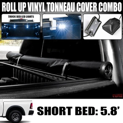 For 09-18 Dodge Ram 1500 5.7' Bed Lock & Roll Up Tonneau Cover+White LED Lights - Image 1 of 4