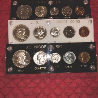 1955, 1957, 1959 Silver Proof Sets. 3 Beautiful Franklin Half Dollars. Gem Coins - Image 1 of 2