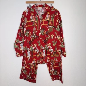 Original Cowboy Damen Pyjama Set Gr. Small Rot Vintage Cowgirls Western Baumwolle - Bild 1 von 17