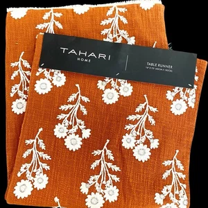 Tahari Home Table Runner Embroidered Beaded Thanksgiving Floral Rust & White - Picture 1 of 7