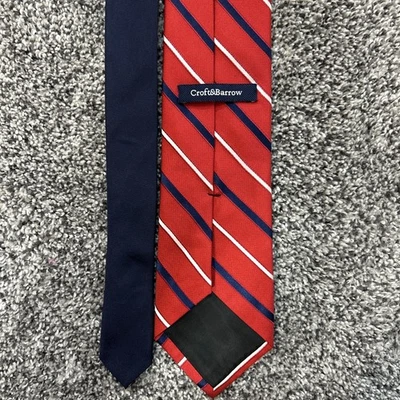 Croft & Barrow Designer Men's Red, Blue, White Striped Neck Tie 100% Silk - Image 1 of 2